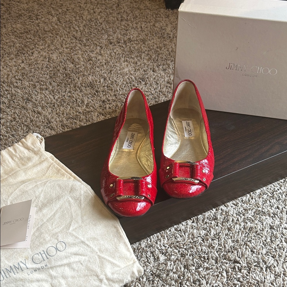 Jimmy Choo Red Bow Flats